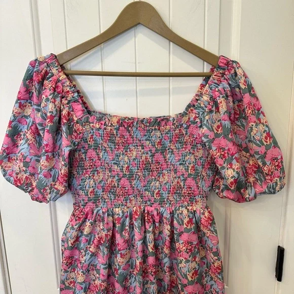 English Factory Pink Floral Smocked Tiered Ruffle Maxi Dress Size S EUC - Picture 8 of 12
